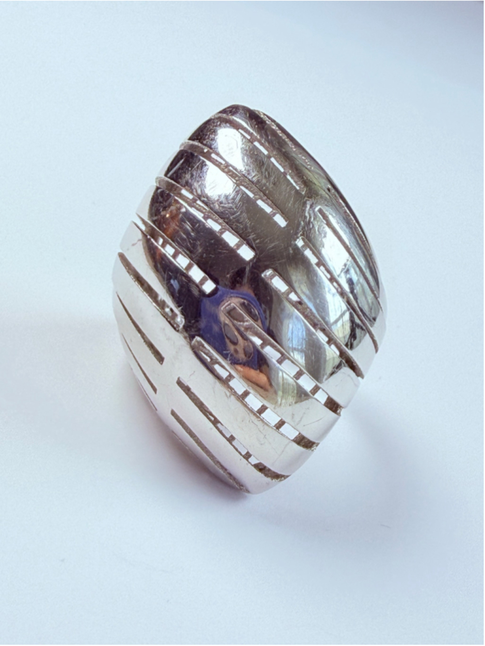 Modernist Rhombus Ribbed Shield Dome 925 Sterling Silver Macan Ring Italy